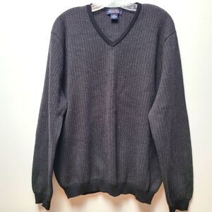 BROOKS BROTHERS | Black & Gray Merino Wool V-Neck Sweater, Sz. L